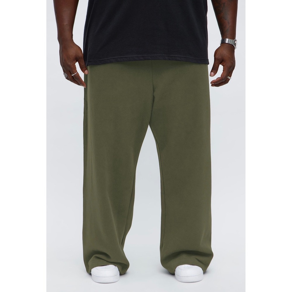 (S) Fashion Nova Men Olive‎ Green Wide Leg Fleece Sweatpants Drawstring NWT L